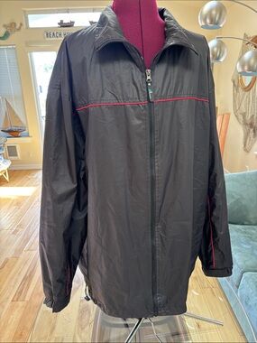 Men's Black Windbreaker Jacket with Red Trim